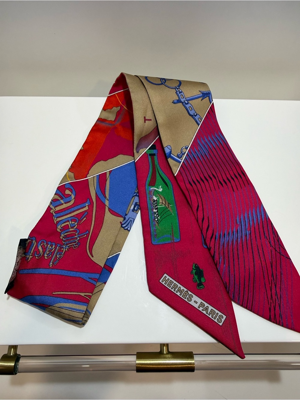 Hermes Multicolor Silk Twilly with Pink, Beige and Blue Accents